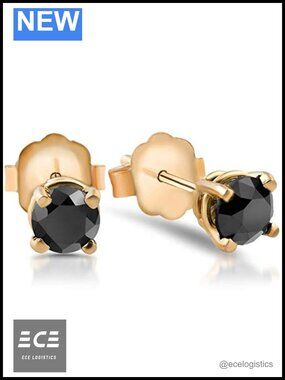 1/2 Ct Black Diamond Stud Earrings 14K White or Yellow Gold Basket